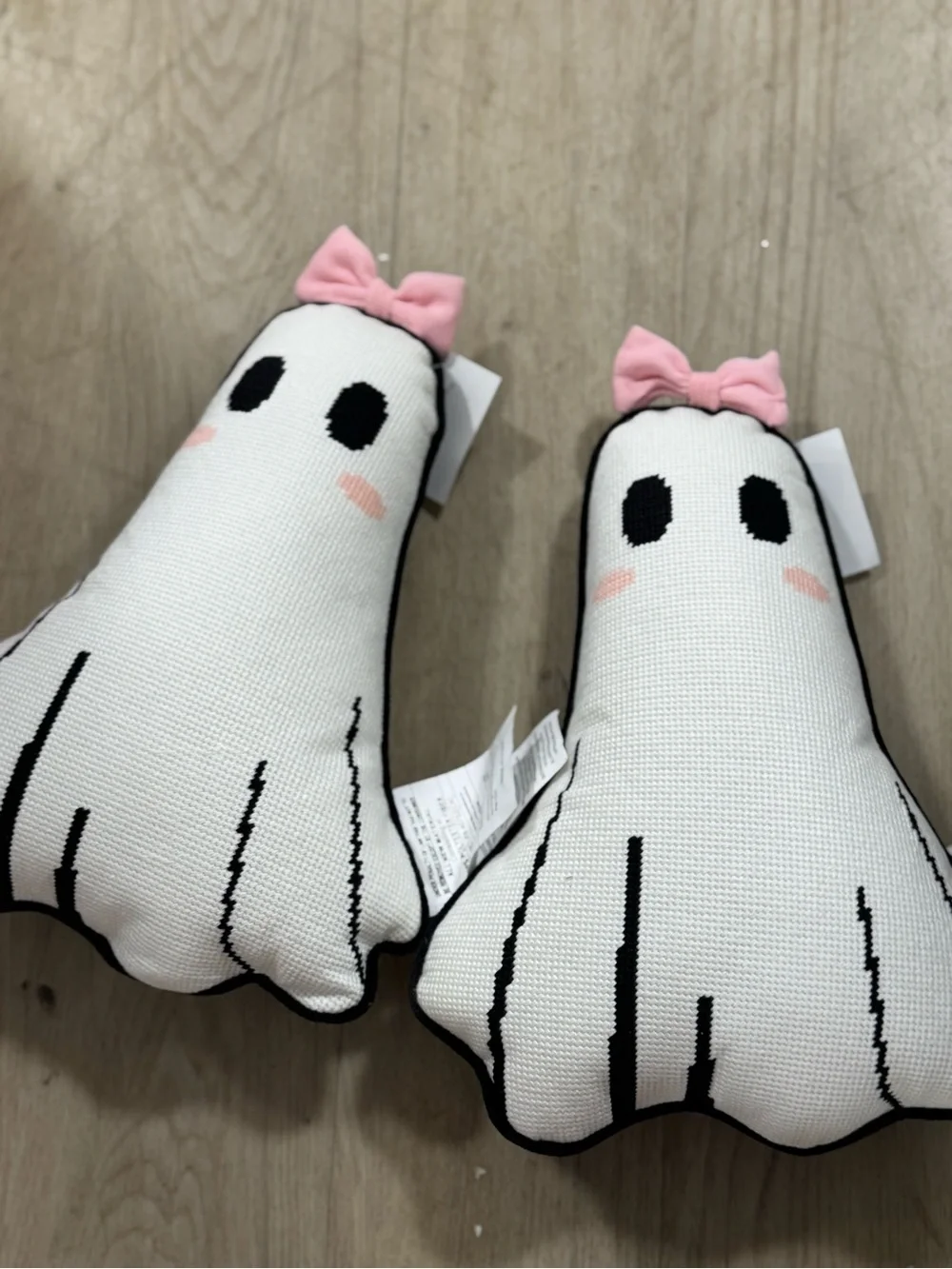 2 Cute Pink-Bow Ghost pillows- White & Black